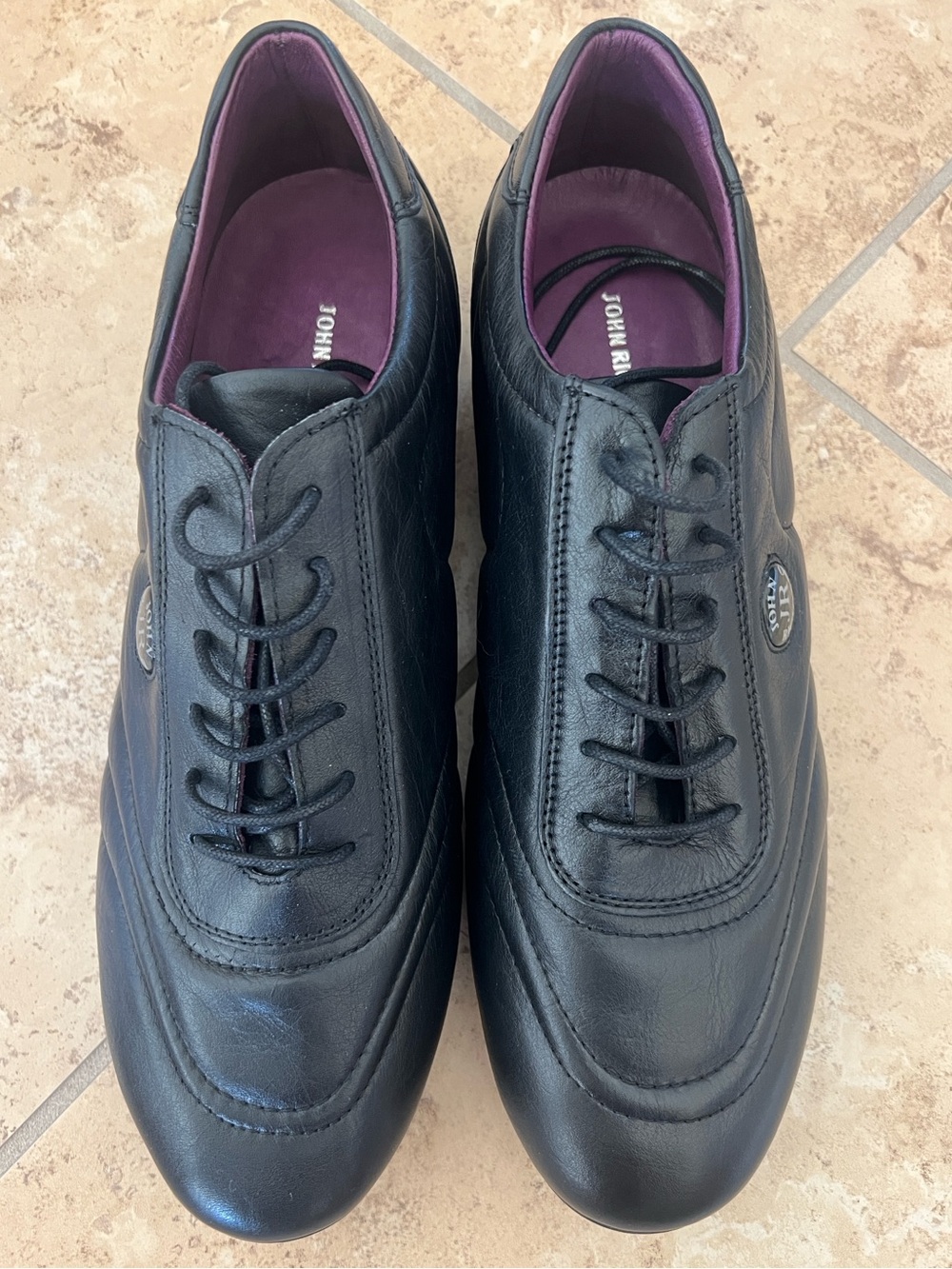 Men's Black Leather Lace-Up Sneakers with Purple Interior